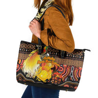 Australia and Papua New Guinea Together Leather Tote Bag Kangaroo Aboriginal Art and Bird-of-paradise Oro Tribal Motifs - Polynesian Pride