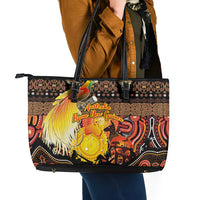 Australia and Papua New Guinea Together Leather Tote Bag Kangaroo Aboriginal Art and Bird-of-paradise Oro Tribal Motifs - Polynesian Pride