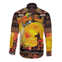 Personalized Australia and Papua New Guinea Together Long Sleeve Button Shirt Kangaroo Aboriginal Art and Bird-of-paradise Oro Tribal Motifs LT03 - Polynesian Pride