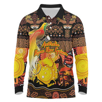 Personalized Australia and Papua New Guinea Together Long Sleeve Polo Shirt Kangaroo Aboriginal Art and Bird-of-paradise Oro Tribal Motifs - Polynesian Pride