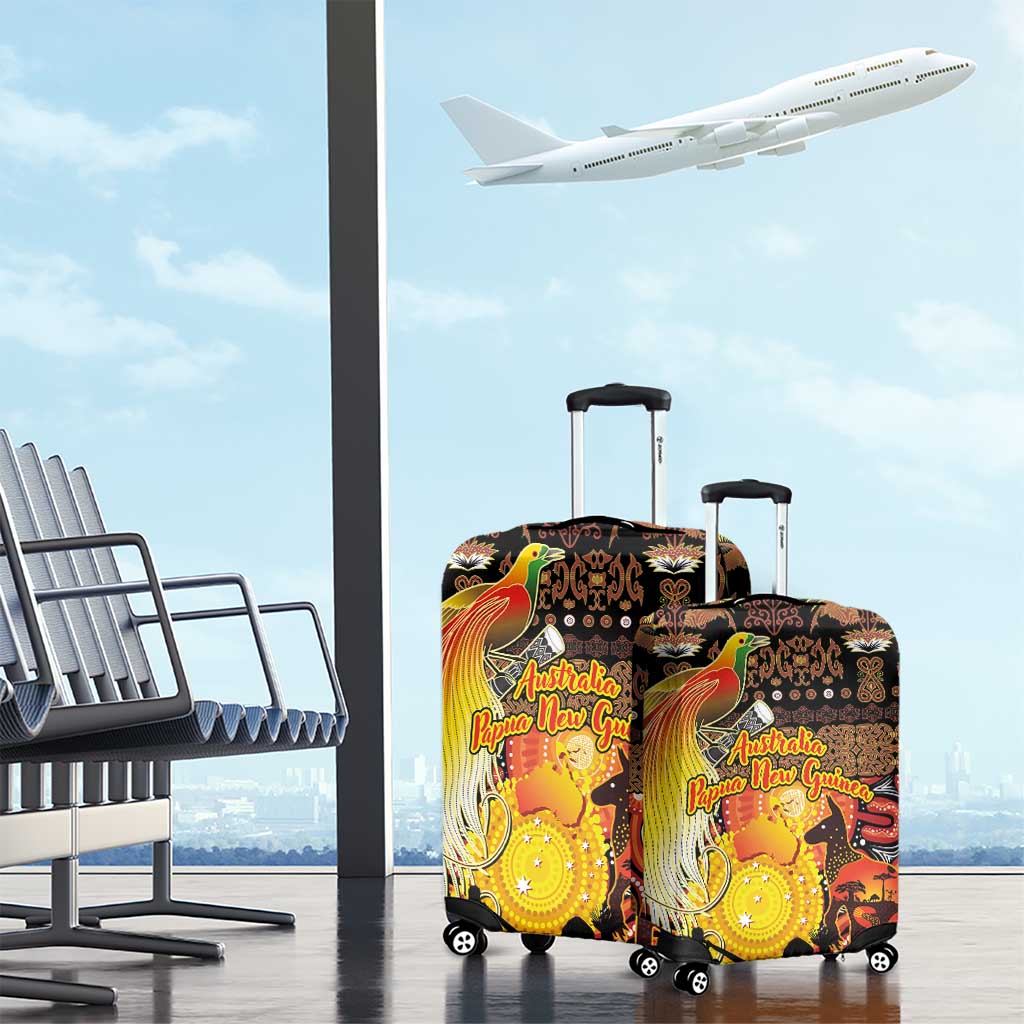 Australia and Papua New Guinea Together Luggage Cover Kangaroo Aboriginal Art and Bird-of-paradise Oro Tribal Motifs - Polynesian Pride