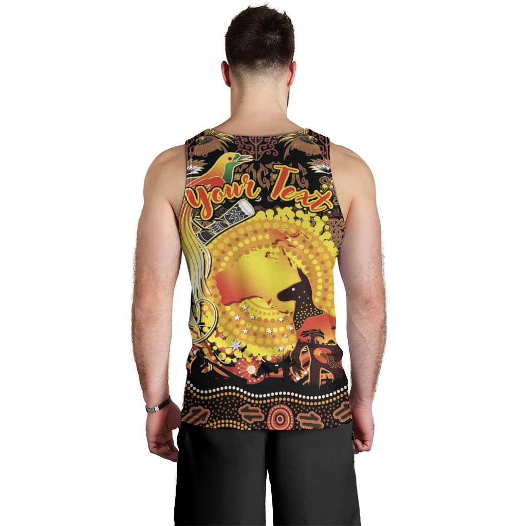 Personalized Australia and Papua New Guinea Together Men Tank Top Kangaroo Aboriginal Art and Bird-of-paradise Oro Tribal Motifs LT03 - Polynesian Pride