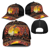 Australia and Papua New Guinea Together Mesh Trucker Cap Kangaroo Aboriginal Art and Bird-of-paradise with Oro Tribal Motifs LT03 - Polynesian Pride