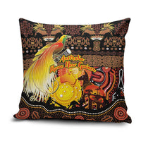 Australia and Papua New Guinea Together Pillow Cover Kangaroo Aboriginal Art and Bird-of-paradise Oro Tribal Motifs LT03 Black - Polynesian Pride
