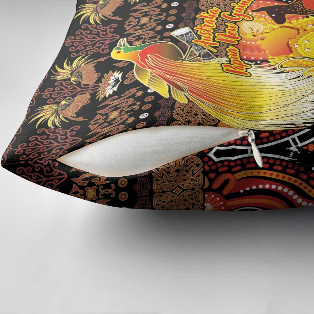 Australia and Papua New Guinea Together Pillow Cover Kangaroo Aboriginal Art and Bird-of-paradise Oro Tribal Motifs LT03 - Polynesian Pride