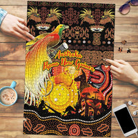 Australia and Papua New Guinea Together Puzzle Kangaroo Aboriginal Art and Bird-of-paradise Oro Tribal Motifs LT03 Black - Polynesian Pride
