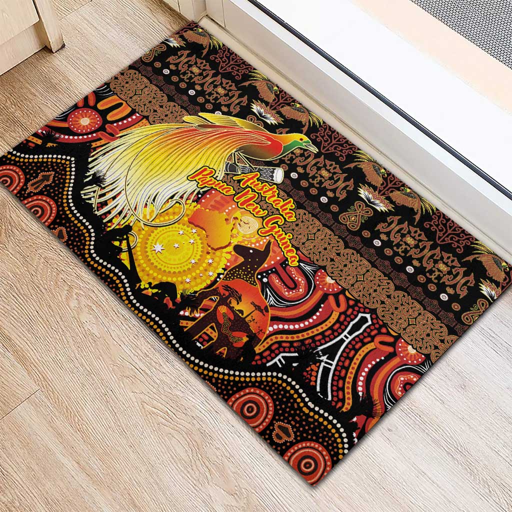 Australia and Papua New Guinea Together Rubber Doormat Kangaroo Aboriginal Art and Bird-of-paradise Oro Tribal Motifs LT03 - Polynesian Pride