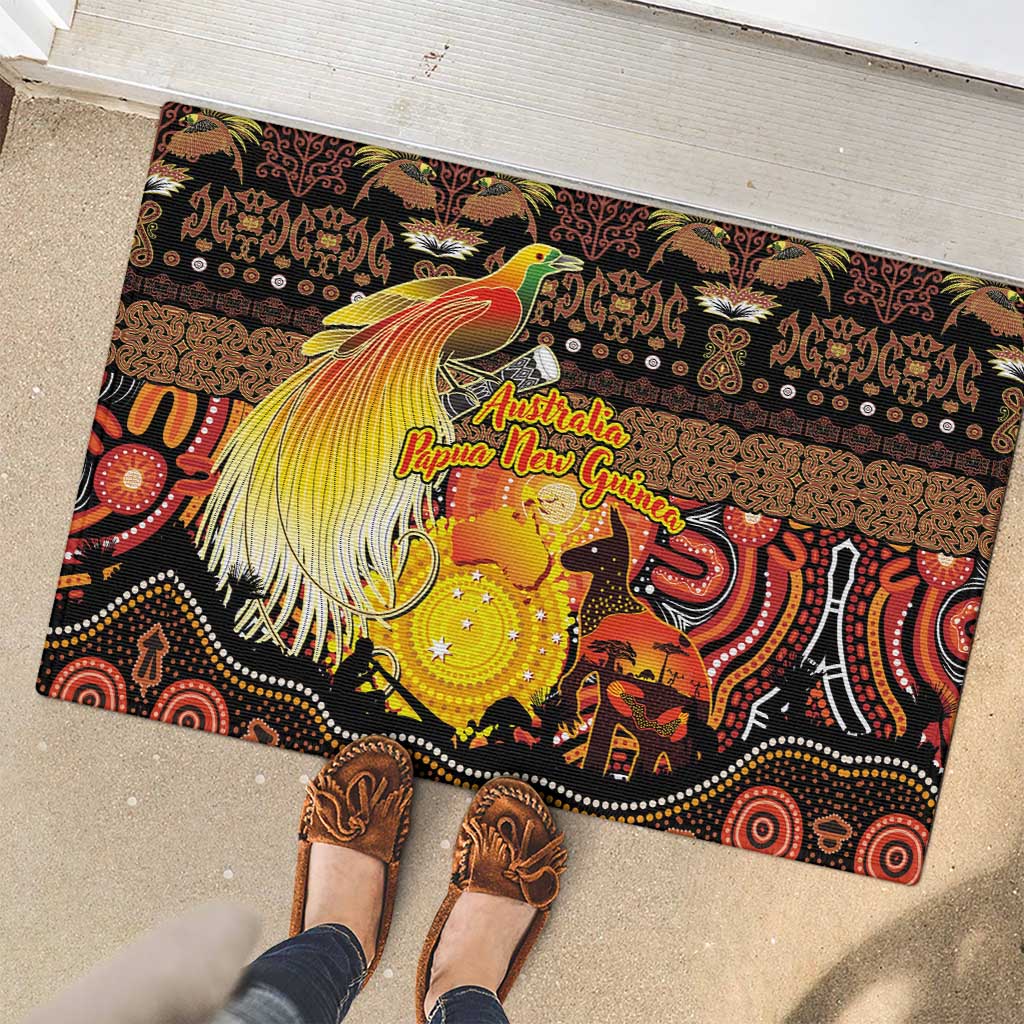 Australia and Papua New Guinea Together Rubber Doormat Kangaroo Aboriginal Art and Bird-of-paradise Oro Tribal Motifs LT03 - Polynesian Pride