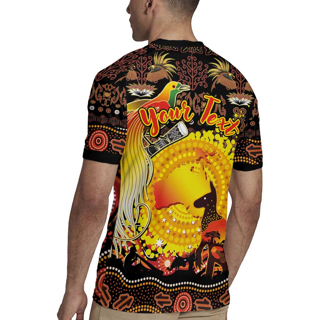 Personalized Australia and Papua New Guinea Together Rugby Jersey Kangaroo Aboriginal Art and Bird-of-paradise Oro Tribal Motifs LT03 - Polynesian Pride