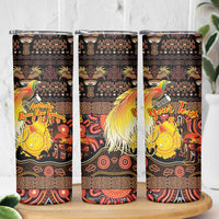 Personalized Australia and Papua New Guinea Together Skinny Tumbler Kangaroo Aboriginal Art and Bird-of-paradise Oro Tribal Motifs LT03 - Polynesian Pride