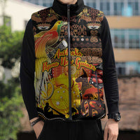 Personalized Australia and Papua New Guinea Together Sleeveless Puffer Jacket Kangaroo Aboriginal Art and Bird-of-paradise Oro Tribal Motifs LT03 - Polynesian Pride