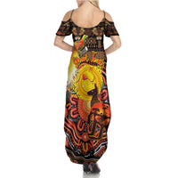 Personalized Australia and Papua New Guinea Together Summer Maxi Dress Kangaroo Aboriginal Art and Bird-of-paradise Oro Tribal Motifs LT03 - Polynesian Pride