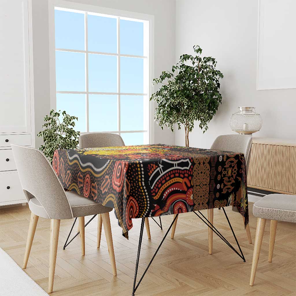 Australia and Papua New Guinea Together Tablecloth Kangaroo Aboriginal Art and Bird-of-paradise Oro Tribal Motifs LT03 - Polynesian Pride