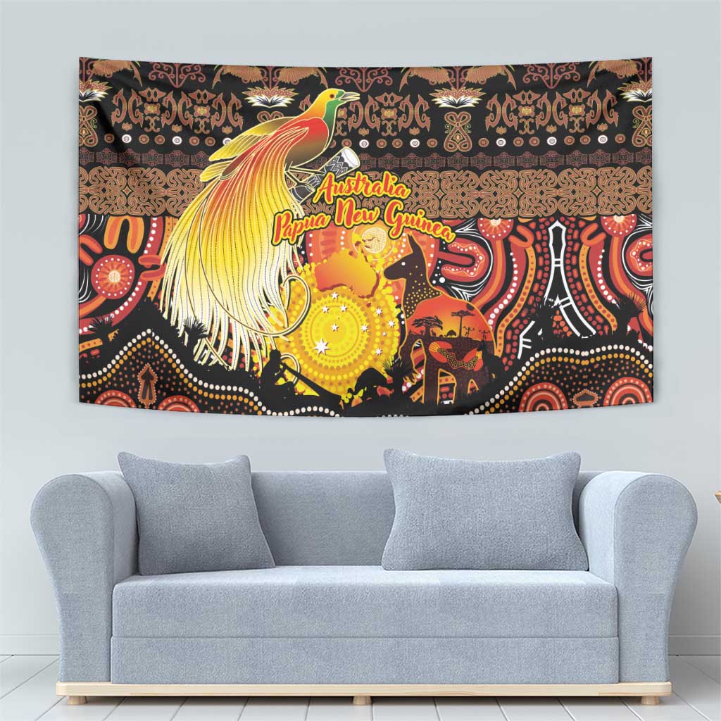 Australia and Papua New Guinea Together Tapestry Kangaroo Aboriginal Art and Bird-of-paradise Oro Tribal Motifs LT03 - Polynesian Pride