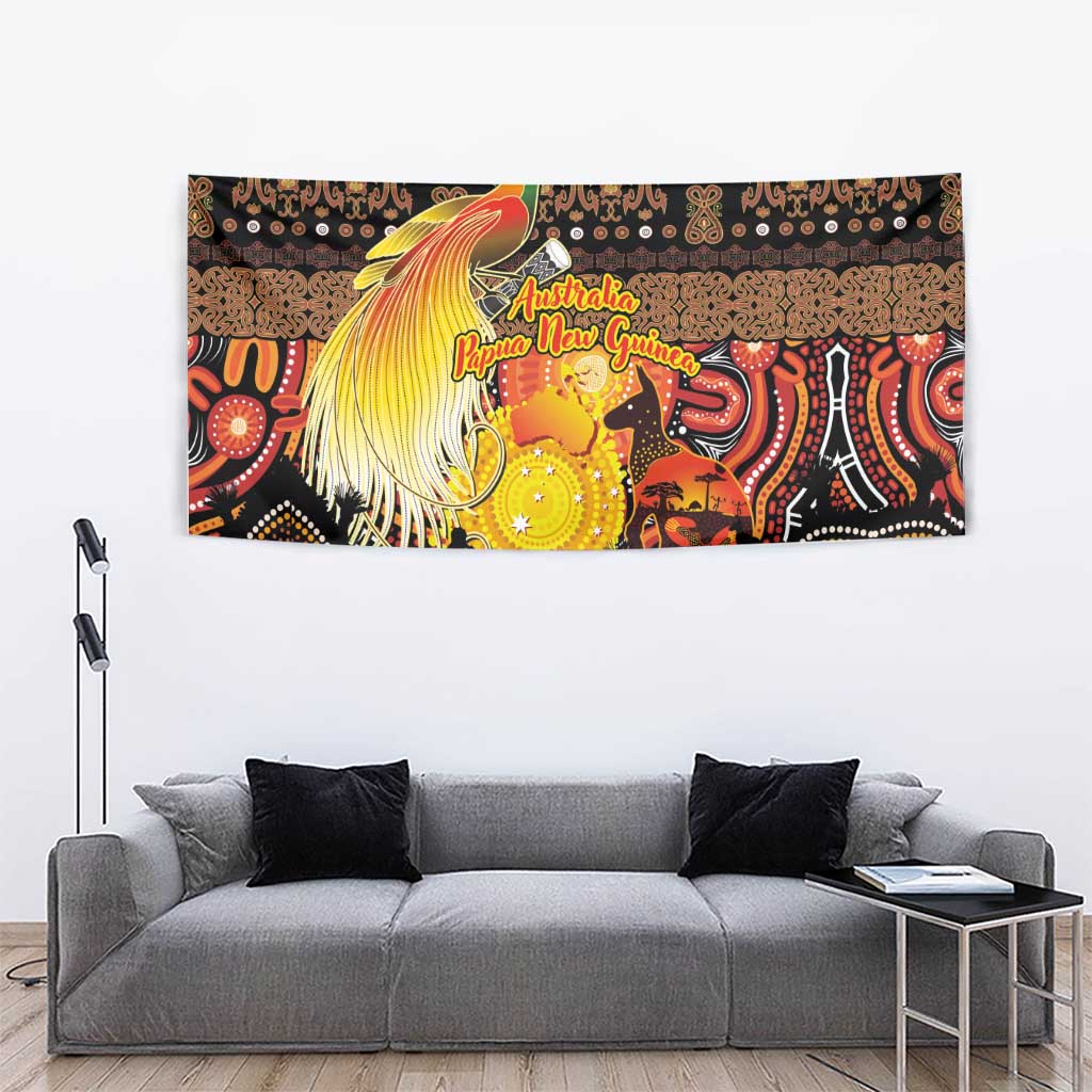 Australia and Papua New Guinea Together Tapestry Kangaroo Aboriginal Art and Bird-of-paradise Oro Tribal Motifs LT03 - Polynesian Pride