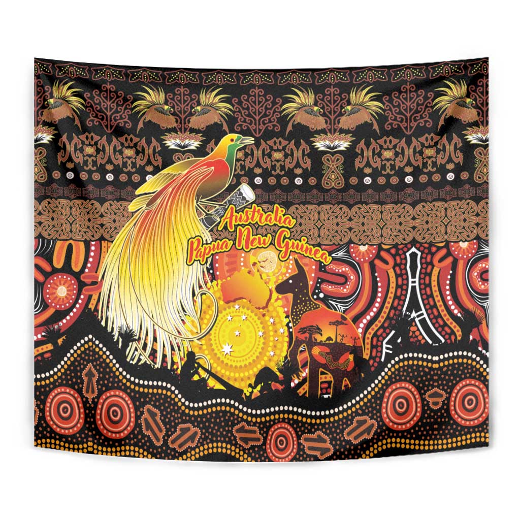 Australia and Papua New Guinea Together Tapestry Kangaroo Aboriginal Art and Bird-of-paradise Oro Tribal Motifs LT03 - Polynesian Pride