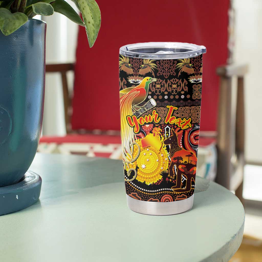 Personalized Australia and Papua New Guinea Together Tumbler Cup Kangaroo Aboriginal Art and Bird-of-paradise Oro Tribal Motifs LT03 - Polynesian Pride