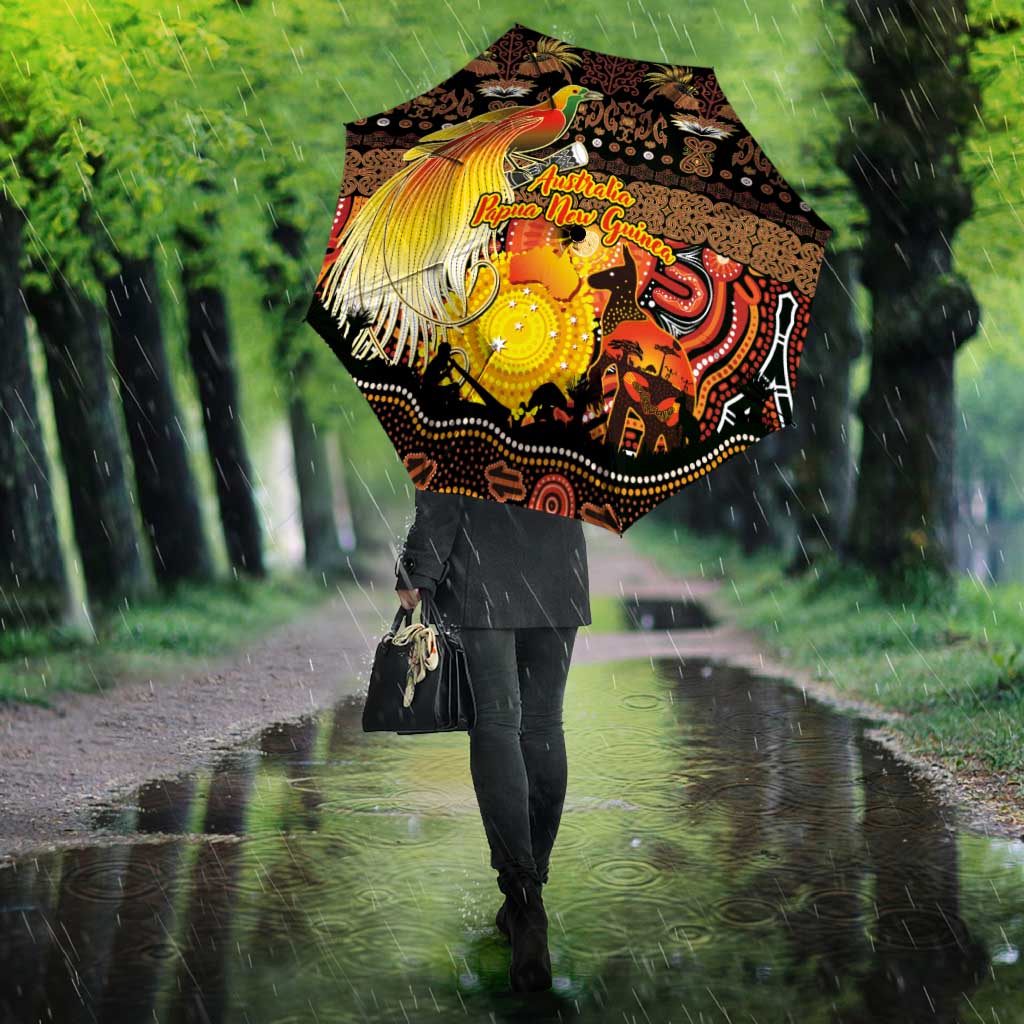Australia and Papua New Guinea Together Umbrella Kangaroo Aboriginal Art and Bird-of-paradise Oro Tribal Motifs LT03 - Polynesian Pride