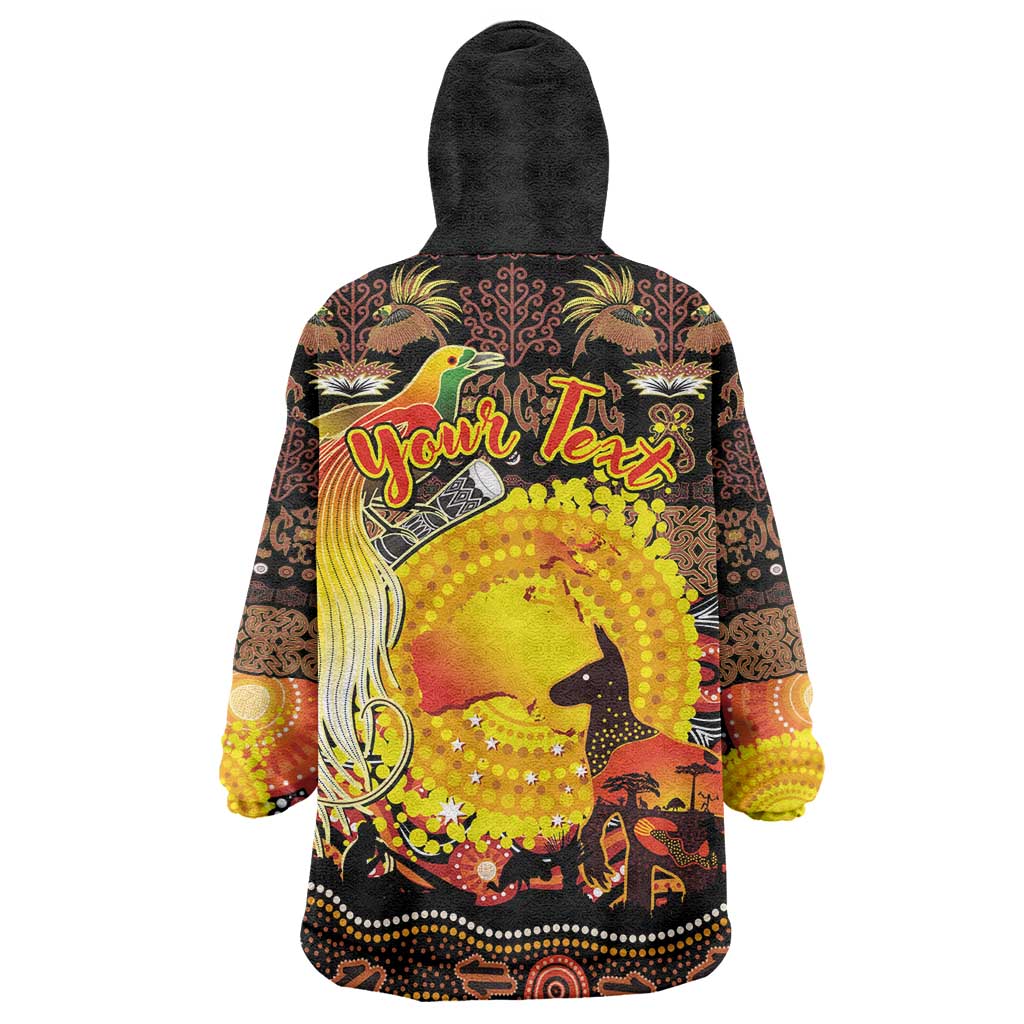 Personalized Australia and Papua New Guinea Together Wearable Blanket Hoodie Kangaroo Aboriginal Art and Bird-of-paradise Oro Tribal Motifs LT03 - Polynesian Pride