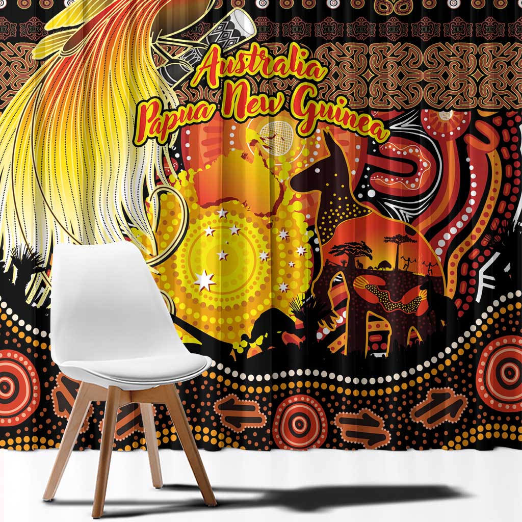 Australia and Papua New Guinea Together Window Curtain Kangaroo Aboriginal Art and Bird-of-paradise Oro Tribal Motifs LT03 - Polynesian Pride