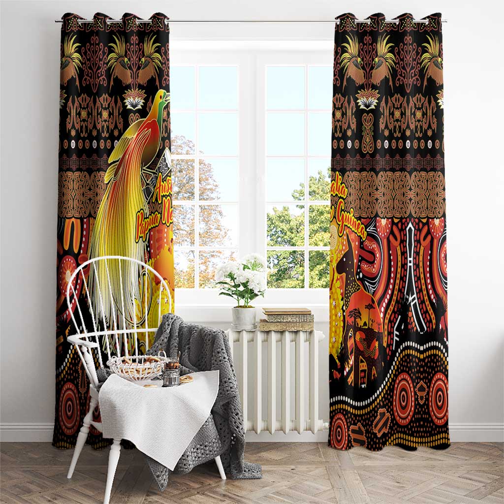 Australia and Papua New Guinea Together Window Curtain Kangaroo Aboriginal Art and Bird-of-paradise Oro Tribal Motifs LT03 - Polynesian Pride