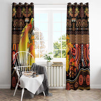 Australia and Papua New Guinea Together Window Curtain Kangaroo Aboriginal Art and Bird-of-paradise Oro Tribal Motifs LT03 - Polynesian Pride