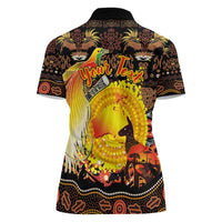 Personalized Australia and Papua New Guinea Together Women Polo Shirt Kangaroo Aboriginal Art and Bird-of-paradise Oro Tribal Motifs LT03 - Polynesian Pride