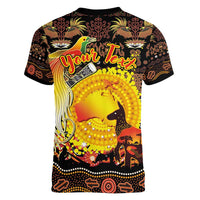 Personalized Australia and Papua New Guinea Together Women V-Neck T-Shirt Kangaroo Aboriginal Art and Bird-of-paradise Oro Tribal Motifs LT03 - Polynesian Pride