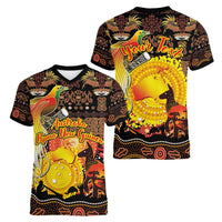 Personalized Australia and Papua New Guinea Together Women V-Neck T-Shirt Kangaroo Aboriginal Art and Bird-of-paradise Oro Tribal Motifs LT03 - Polynesian Pride