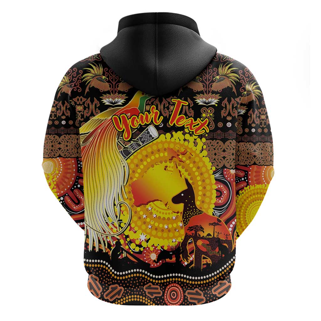 Personalized Australia and Papua New Guinea Together Zip Hoodie Kangaroo Aboriginal Art and Bird-of-paradise Oro Tribal Motifs LT03 - Polynesian Pride