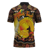 Personalized Australia and Papua New Guinea Together Zipper Polo Shirt Kangaroo Aboriginal Art and Bird-of-paradise Oro Tribal Motifs LT03 - Polynesian Pride