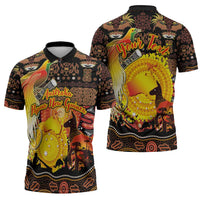 Personalized Australia and Papua New Guinea Together Zipper Polo Shirt Kangaroo Aboriginal Art and Bird-of-paradise Oro Tribal Motifs LT03 - Polynesian Pride