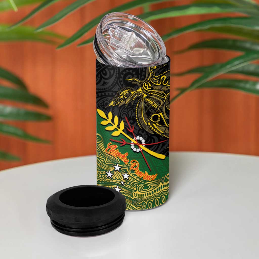 Chimpu Province Papua New Guinea 4 in 1 Can Cooler Tumbler Bird-of-paradise Art Tattoo and Melanesian Motifs LT03 - Polynesian Pride