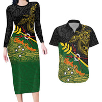 Personalized Chimpu Province Papua New Guinea Couples Matching Long Sleeve Bodycon Dress and Hawaiian Shirt Bird-of-paradise Art Tattoo and Melanesian Motifs LT03 Black - Polynesian Pride