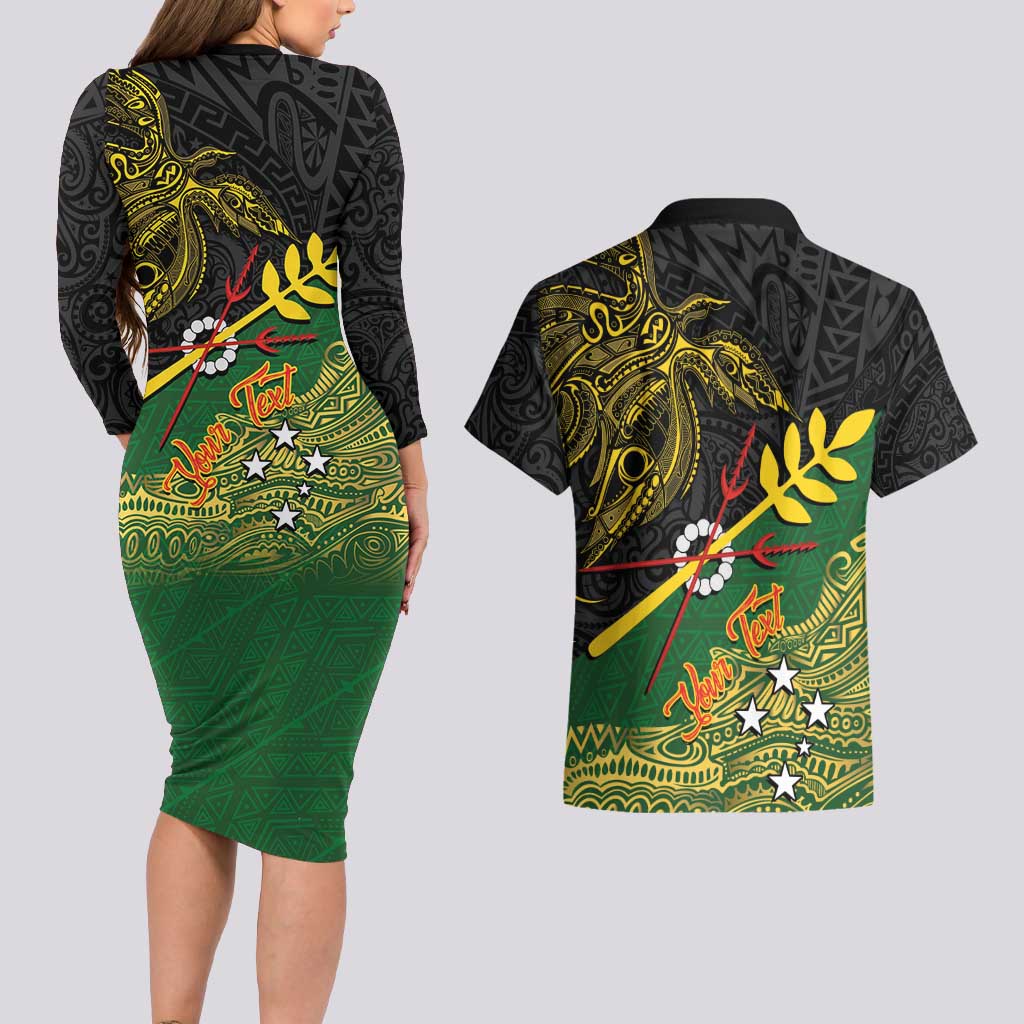 Personalized Chimpu Province Papua New Guinea Couples Matching Long Sleeve Bodycon Dress and Hawaiian Shirt Bird-of-paradise Art Tattoo and Melanesian Motifs LT03 - Polynesian Pride