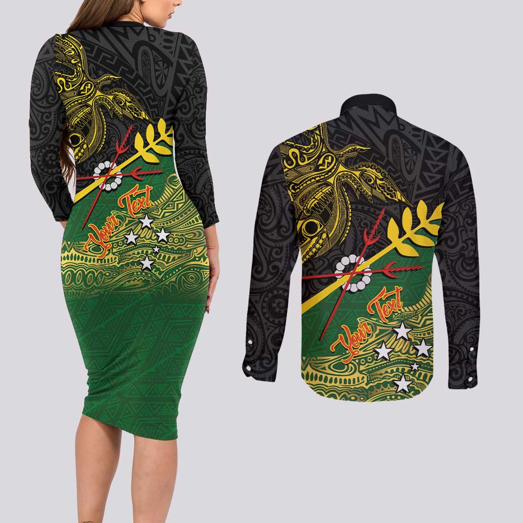 Personalized Chimpu Province Papua New Guinea Couples Matching Long Sleeve Bodycon Dress and Long Sleeve Button Shirt Bird-of-paradise Art Tattoo and Melanesian Motifs LT03 - Polynesian Pride