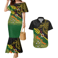 Personalized Chimpu Province Papua New Guinea Couples Matching Mermaid Dress and Hawaiian Shirt Bird-of-paradise Art Tattoo and Melanesian Motifs LT03 Black - Polynesian Pride