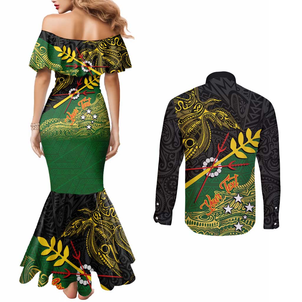 Personalized Chimpu Province Papua New Guinea Couples Matching Mermaid Dress and Long Sleeve Button Shirt Bird-of-paradise Art Tattoo and Melanesian Motifs LT03 - Polynesian Pride