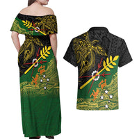 Personalized Chimpu Province Papua New Guinea Couples Matching Off Shoulder Maxi Dress and Hawaiian Shirt Bird-of-paradise Art Tattoo and Melanesian Motifs LT03 - Polynesian Pride