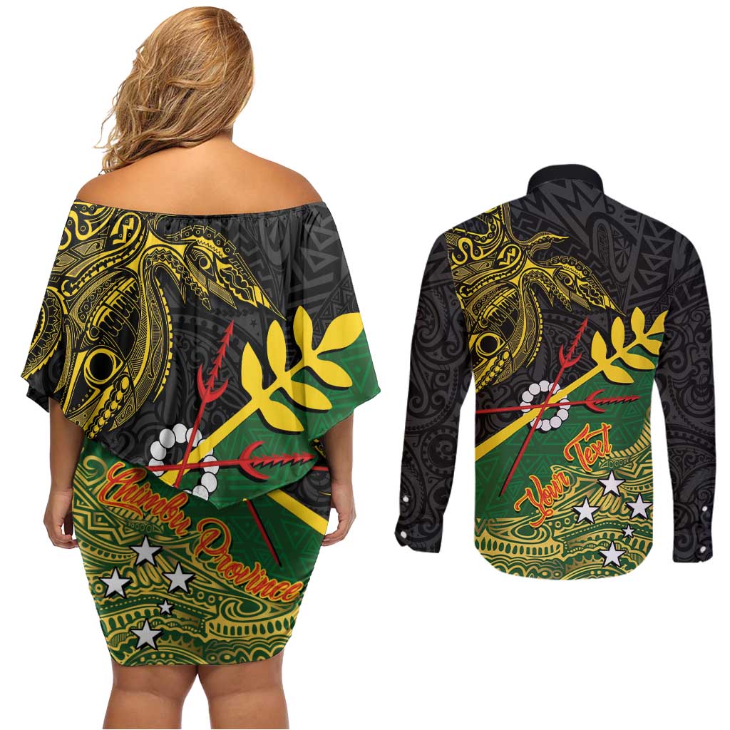 Personalized Chimpu Province Papua New Guinea Couples Matching Off Shoulder Short Dress and Long Sleeve Button Shirt Bird-of-paradise Art Tattoo and Melanesian Motifs LT03 - Polynesian Pride