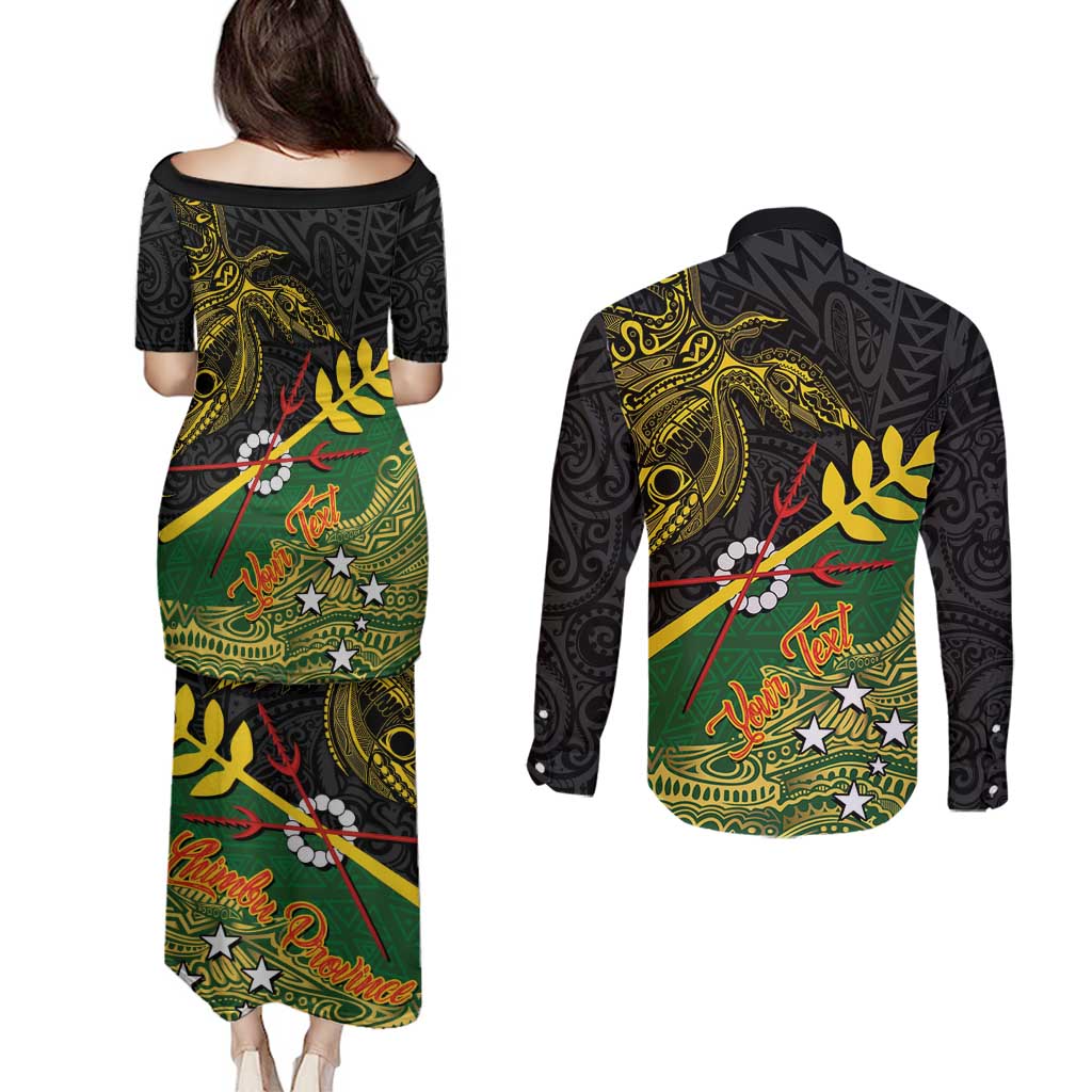 Personalized Chimpu Province Papua New Guinea Couples Matching Puletasi and Long Sleeve Button Shirt Bird-of-paradise Art Tattoo and Melanesian Motifs LT03 - Polynesian Pride