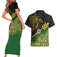Personalized Chimpu Province Papua New Guinea Couples Matching Short Sleeve Bodycon Dress and Hawaiian Shirt Bird-of-paradise Art Tattoo and Melanesian Motifs LT03 - Polynesian Pride