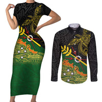 Personalized Chimpu Province Papua New Guinea Couples Matching Short Sleeve Bodycon Dress and Long Sleeve Button Shirt Bird-of-paradise Art Tattoo and Melanesian Motifs LT03 Black - Polynesian Pride