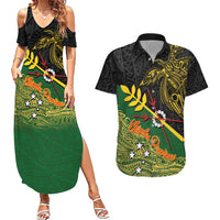 Personalized Chimpu Province Papua New Guinea Couples Matching Summer Maxi Dress and Hawaiian Shirt Bird-of-paradise Art Tattoo and Melanesian Motifs LT03 Black - Polynesian Pride