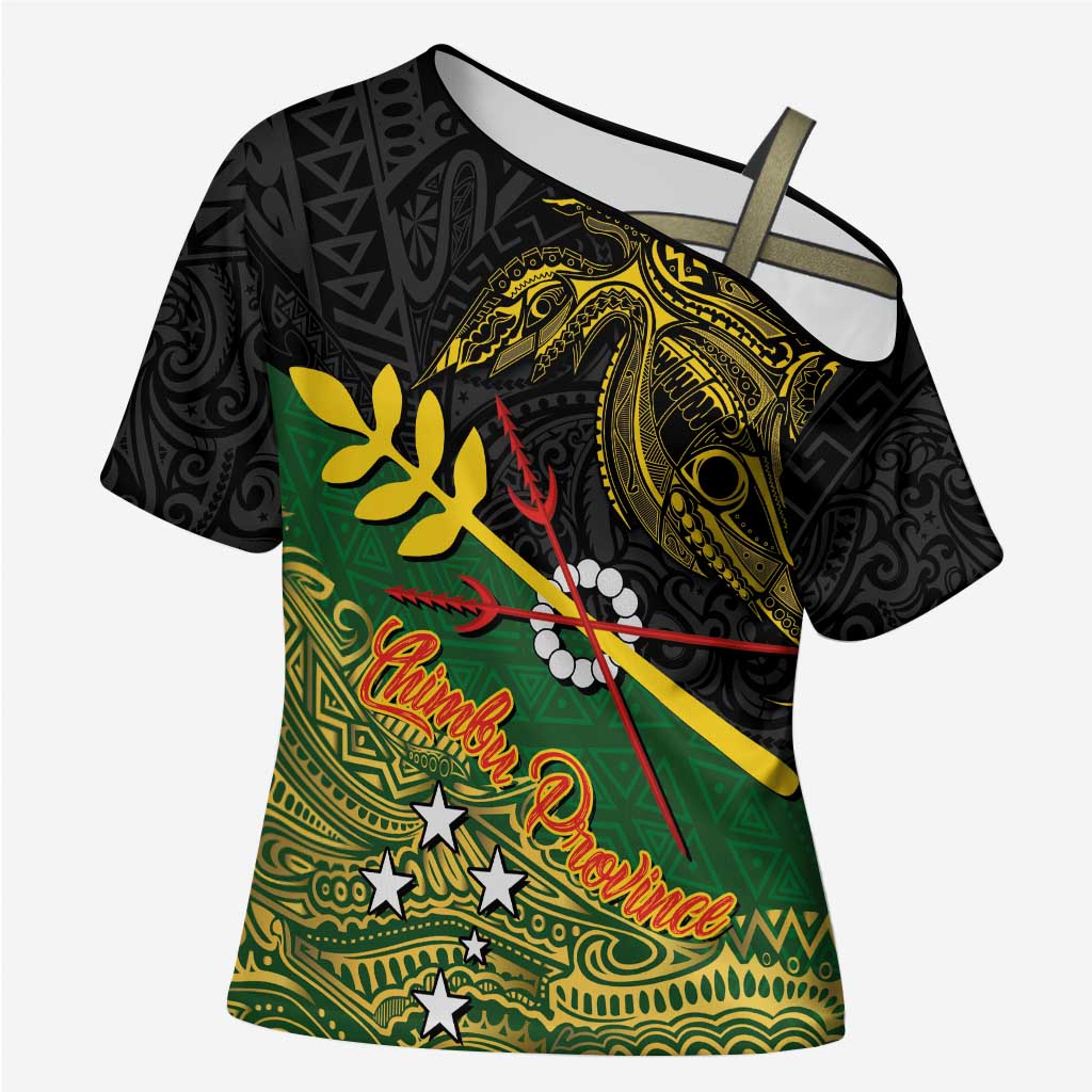 Personalized Chimpu Province Papua New Guinea Cross Shoulder Shirt Bird-of-paradise Art Tattoo and Melanesian Motifs LT03 Female Black - Polynesian Pride