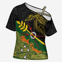 Personalized Chimpu Province Papua New Guinea Cross Shoulder Shirt Bird-of-paradise Art Tattoo and Melanesian Motifs LT03 Female Black - Polynesian Pride