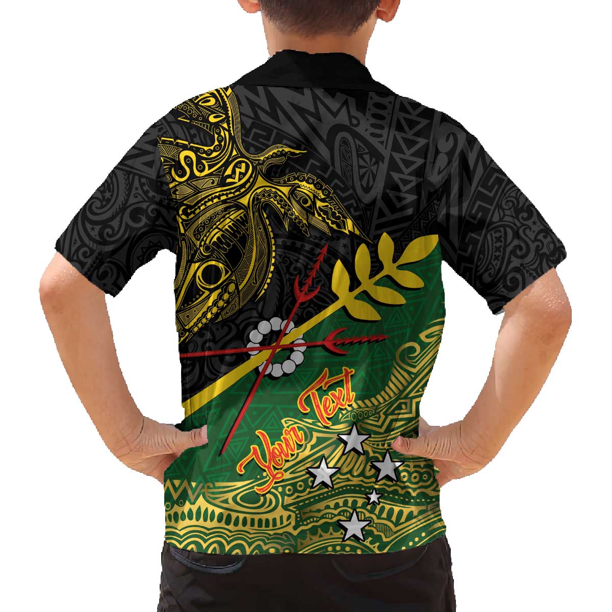 Personalized Chimpu Province Papua New Guinea Family Matching Off The Shoulder Long Sleeve Dress and Hawaiian Shirt Bird-of-paradise Art Tattoo and Melanesian Motifs LT03 - Polynesian Pride