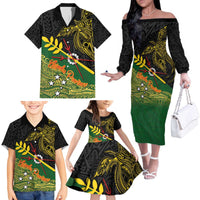 Personalized Chimpu Province Papua New Guinea Family Matching Off The Shoulder Long Sleeve Dress and Hawaiian Shirt Bird-of-paradise Art Tattoo and Melanesian Motifs LT03 - Polynesian Pride