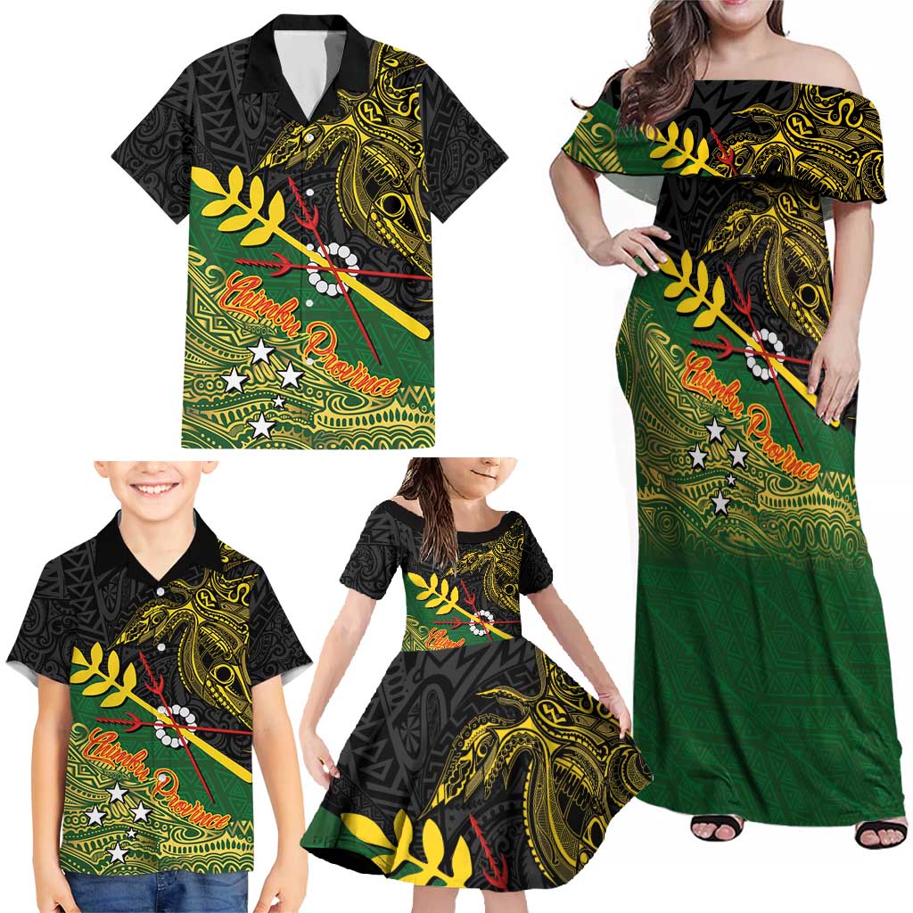 Personalized Chimpu Province Papua New Guinea Family Matching Off Shoulder Maxi Dress and Hawaiian Shirt Bird-of-paradise Art Tattoo and Melanesian Motifs LT03 - Polynesian Pride