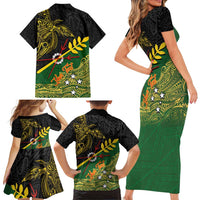 Personalized Chimpu Province Papua New Guinea Family Matching Short Sleeve Bodycon Dress and Hawaiian Shirt Bird-of-paradise Art Tattoo and Melanesian Motifs LT03 - Polynesian Pride